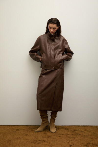 CLUB MONACO WOMEN 페이크 레더 스커트
