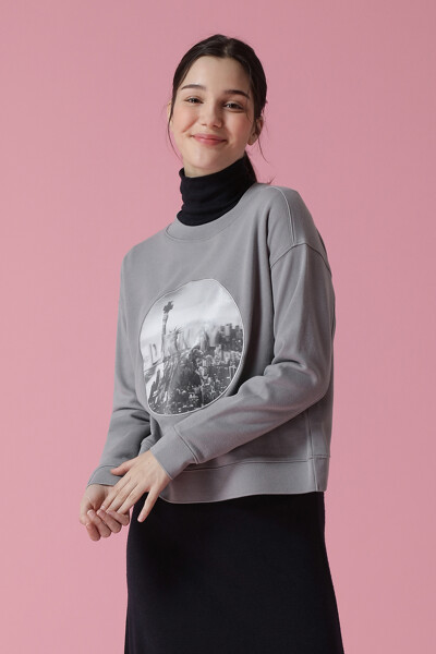 여성 면혼방 로고 긴소매 스웻 티셔츠