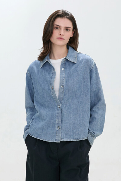 DKNY WOMEN 데님 숏 셔츠