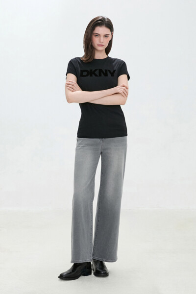 DKNY WOMEN 플록 로고 크루넥 티셔츠