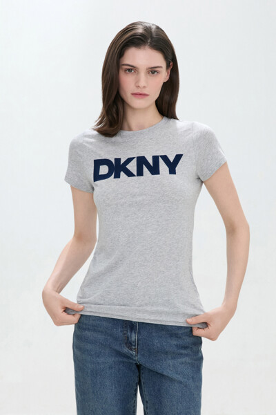 DKNY WOMEN 플록 로고 크루넥 티셔츠