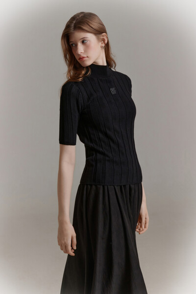 DKNY WOMEN 와이드 립 모크넥 하프 슬리브 니트