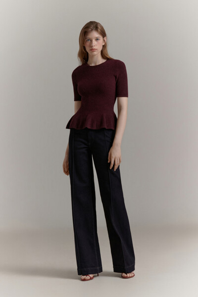 DKNY WOMEN 하프 슬리브 페플럼 스웨터