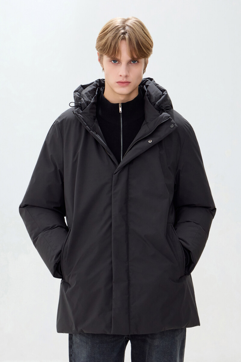 DKNY MEN 소프트 터치 미드 렝스 후드 다운