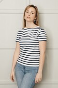 여성 스트라이프 보트넥 숏슬리브 티셔츠 D43 화이트/네이비