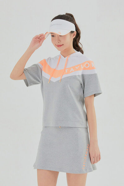 [테일러메이드] 여성 셋업 브이 컬러 블록 후드 반팔 티셔츠 TWTHL6161-193