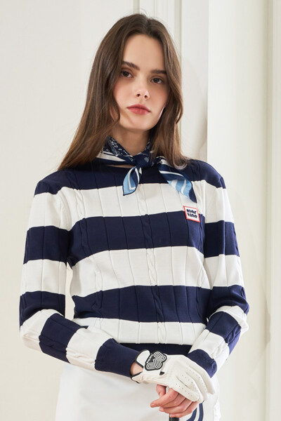Cable Stripe Sweater_Navy