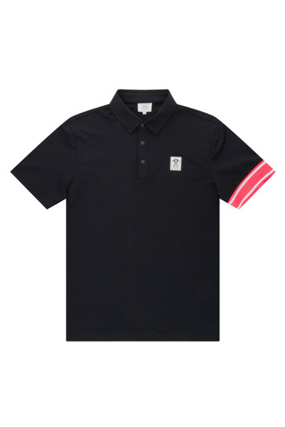 남성 언밸런스 소매 배색 반팔 티셔츠 블랙(SM0DKS21039)
