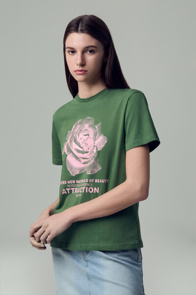 로즈 프린팅 티셔츠