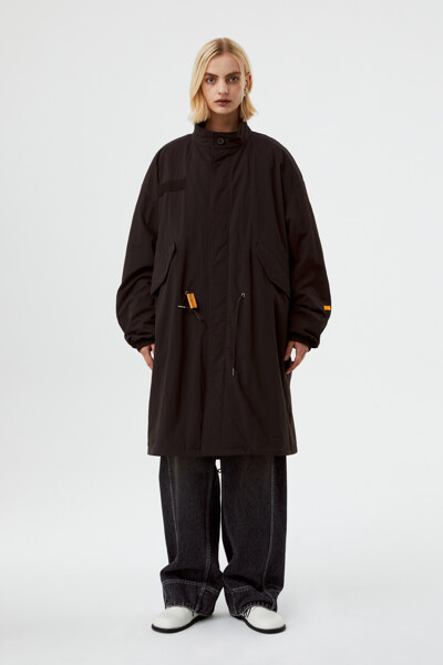 Oversizes fishtail long jacket_Dark Brown