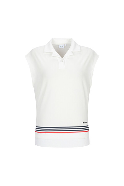Stripe Print Sleeveless Shirts_White