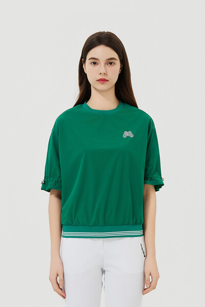 Puff Sleeve Round Neck Shirts_Green