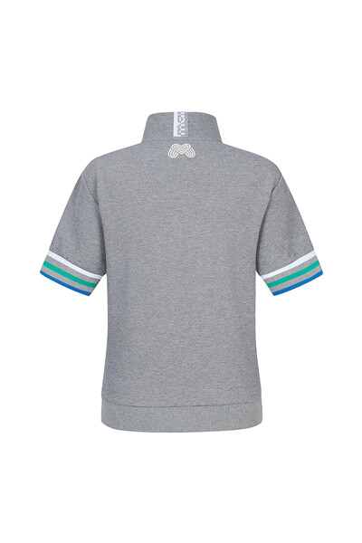 Half Zip-up Color Matching T-Shirts_M/Grey