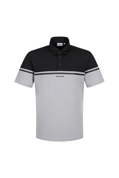 Half&Half Stripe Polo Shirts_M/Grey (Men)