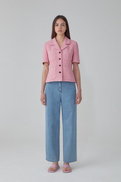 Short Sleeve Tweed Jacket Pink (JWJA2E904P2)
