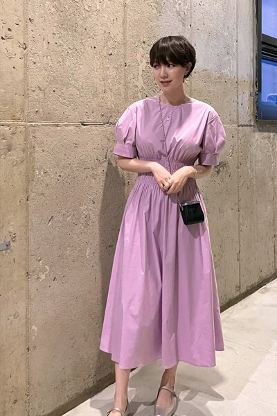 [정인 착용] Volume Sleeve Smocked Midi Dress Pink (JWDR2E926P2)