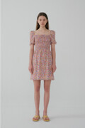 Monet Printed Smocked Mini Dress Pink (JWDR2E922P2)