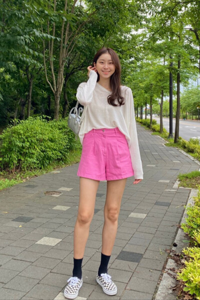 [서경 착용] High-rise Pink Denim Shorts (JWPA2E925P3)