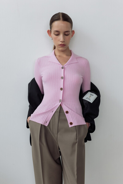 Ribbed Sweater With Collar Blush Pink (JWSW2F901P1)