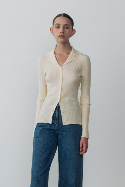 Ribbed Sweater With Collar Ivory (JWSW2F901IV)