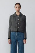 Shirt Collar Tweed Crop Jacket Black (JWJA2F906BK)