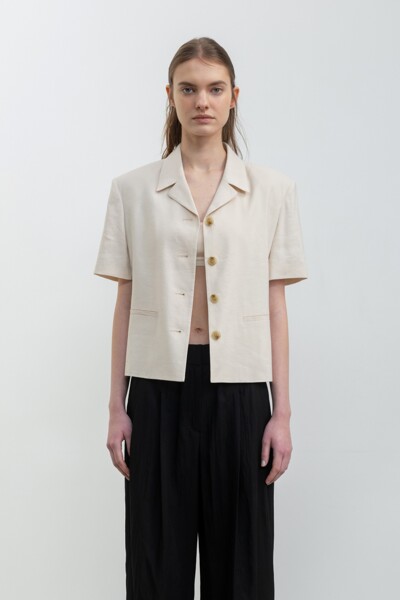 Half Sleeve linen Jacket Ivory (JWJA3E913I1)