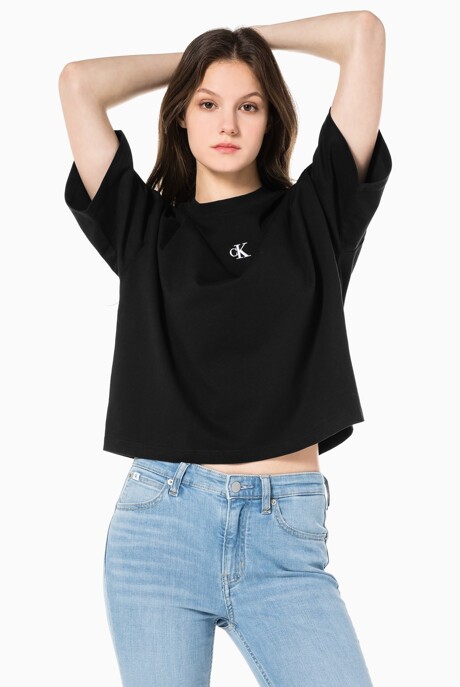 여성 투톤 모노그램 로고 루즈핏 크롭 반팔 티셔츠 J218912-BEH J218912BEH