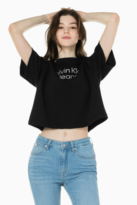 여성 패션핏 실버 엠브로이더리 크롭 반팔 티셔츠 J218911-BEH J218911BEH