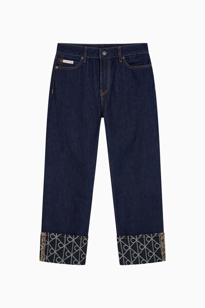 Calvin Klein Jeans [CK] 여성 릴렉스드 크롭 인디고 자카드 데님 47D711G Z1H