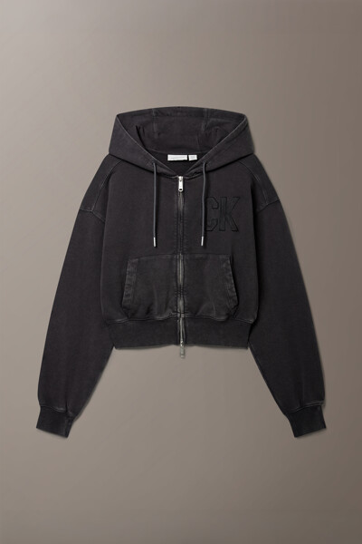 Calvin Klein Jeans [CK] 오프듀티 여성 피그먼트 다잉 볼륨 크롭 후드 집업 A47H299G YZ3