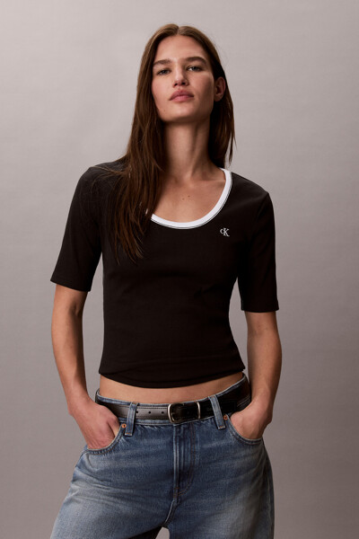 Calvin Klein Jeans [CK] 여성 베이비립 스쿱 컷아웃 탑 47F247G UB1