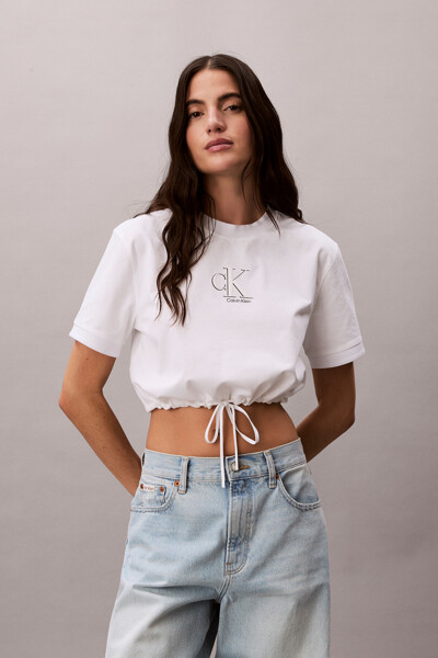Calvin Klein Jeans [CK] 여성 쿨링 저지 타이 웨이스트 크롭 티 47F231G YAF