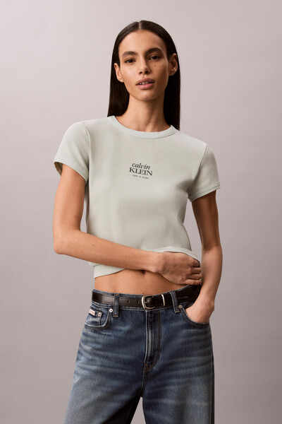 Calvin Klein Jeans [CK] 여성 베이비 립 로고 티 47F240G 3Q0