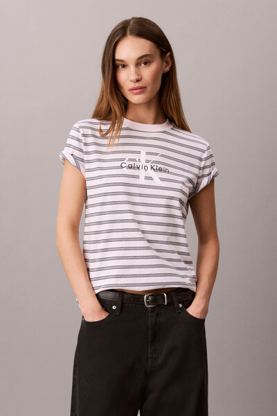 Calvin Klein Jeans [CK] 여성 클래식 스트라이프 모노그램 반팔 티셔츠 47H808G 3FS