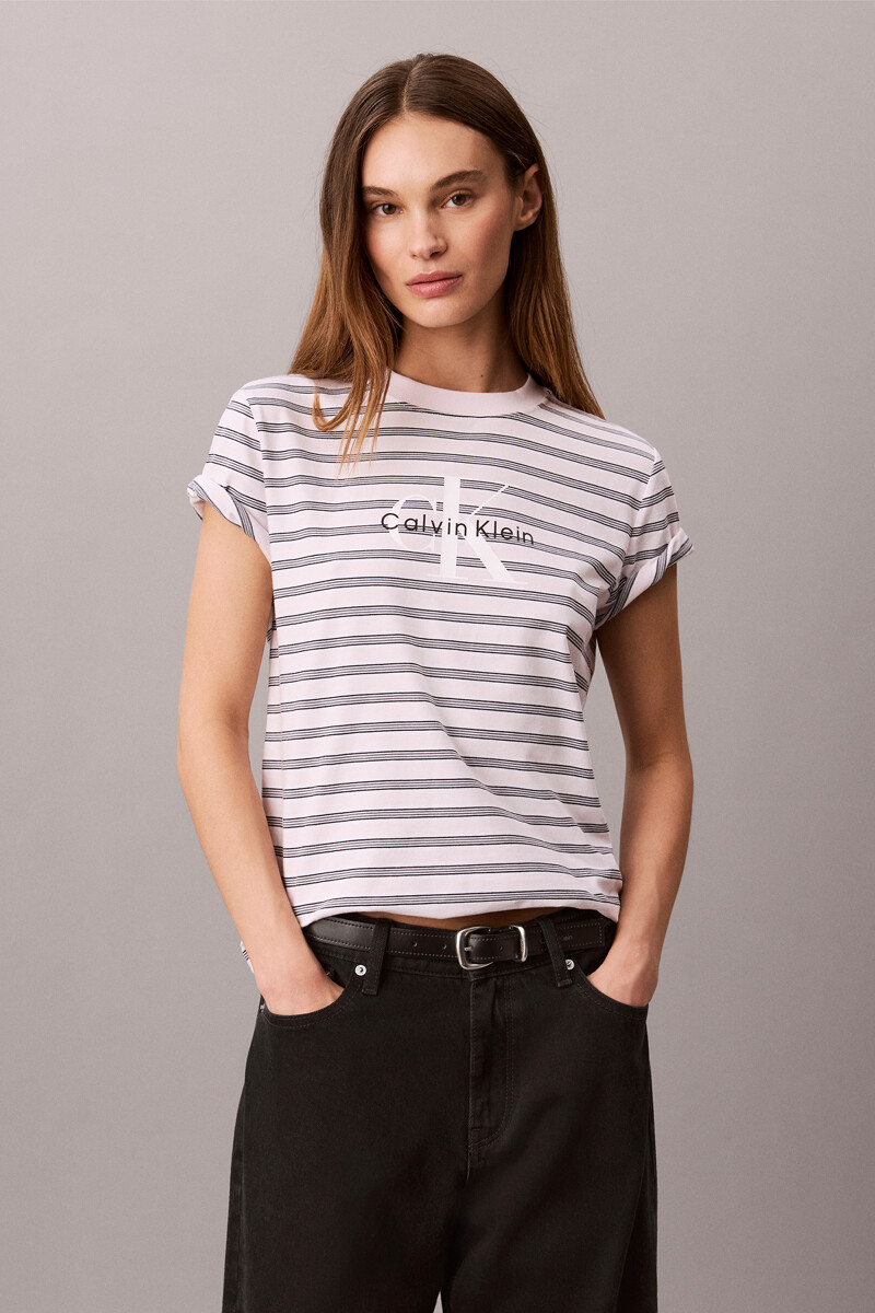 Calvin Klein Jeans [CK] 여성 클래식 스트라이프 모노그램 반팔 티셔츠 47H808G 3FS