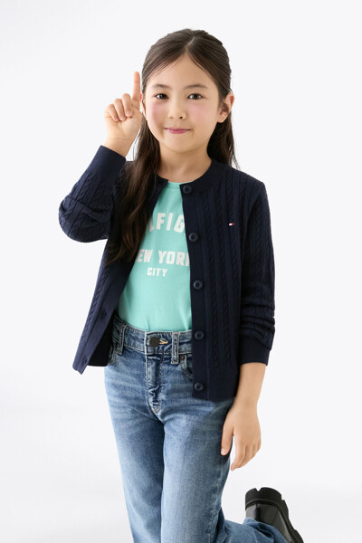 미니 케이블 크루넥 가디건