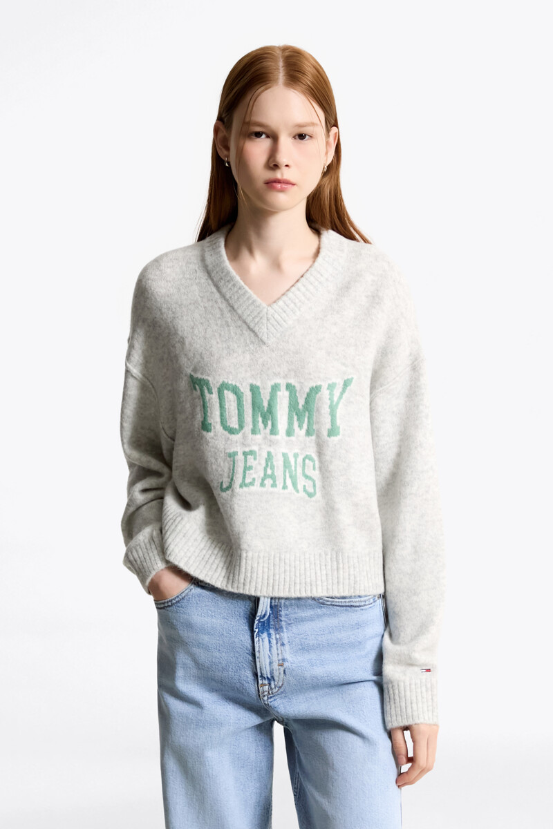 TOMMY JEANS 바시티 브이넥 스웨터