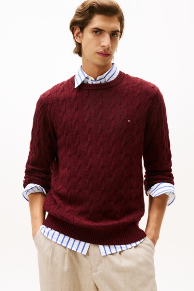 TOMMY HILFIGER MEN 램스울 케이블 스웨터