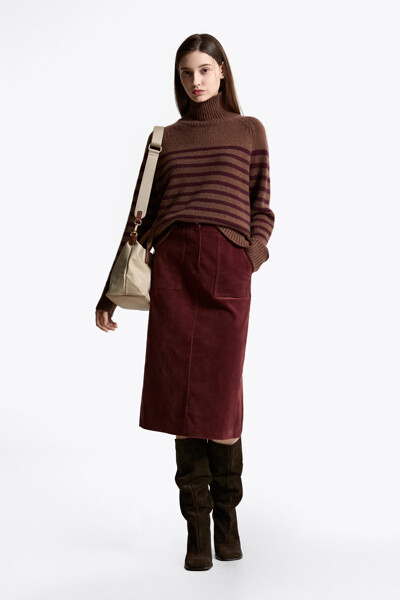 TOMMY HILFIGER WOMEN 코듀로이 미디 스커트