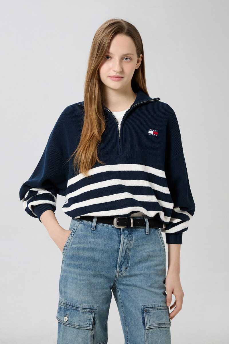 TOMMY JEANS 스트라이프 쿼터 집업 스웨터