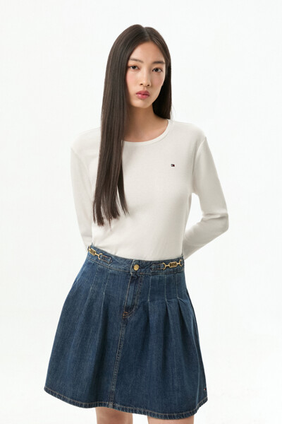 TOMMY HILFIGER WOMEN 슬림 크루넥 롱슬리브 티셔츠