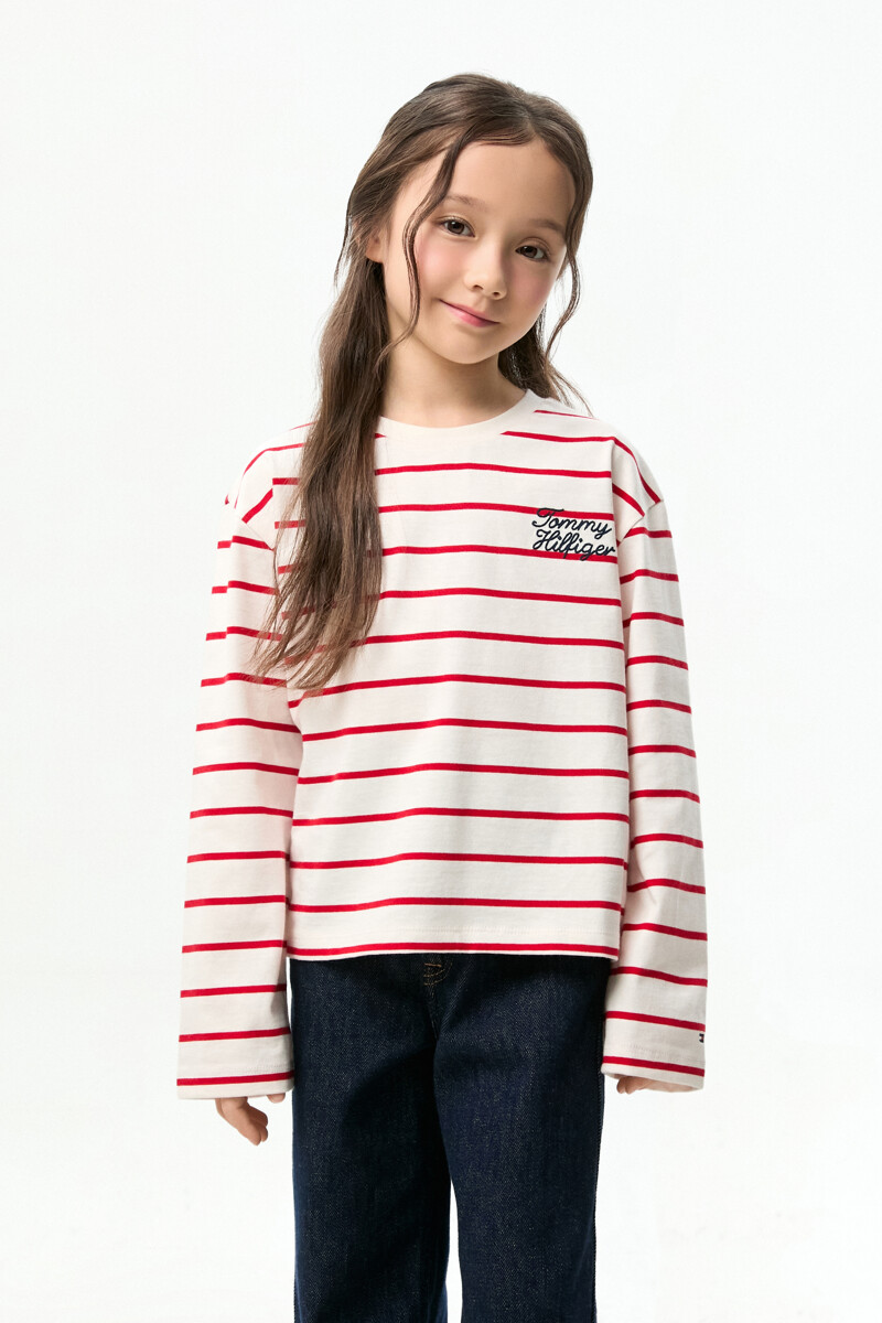 TOMMY HILFIGER KIDS 스트라이프 크루넥 로고 티셔츠