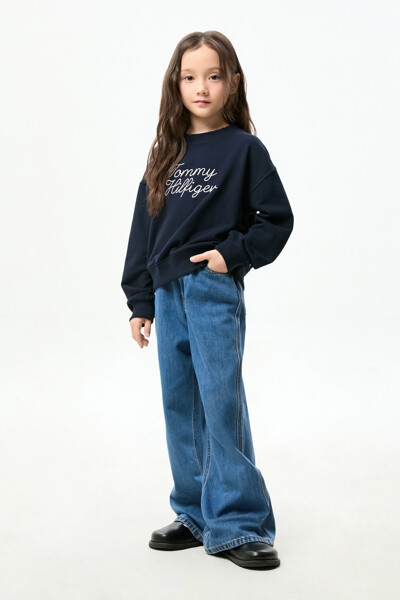 TOMMY HILFIGER KIDS 메이블 워시 와이드 레그 데님 팬츠