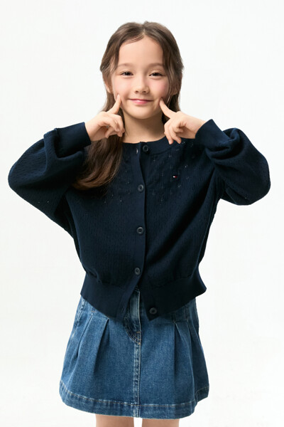 TOMMY HILFIGER KIDS 로고 포인텔 가디건