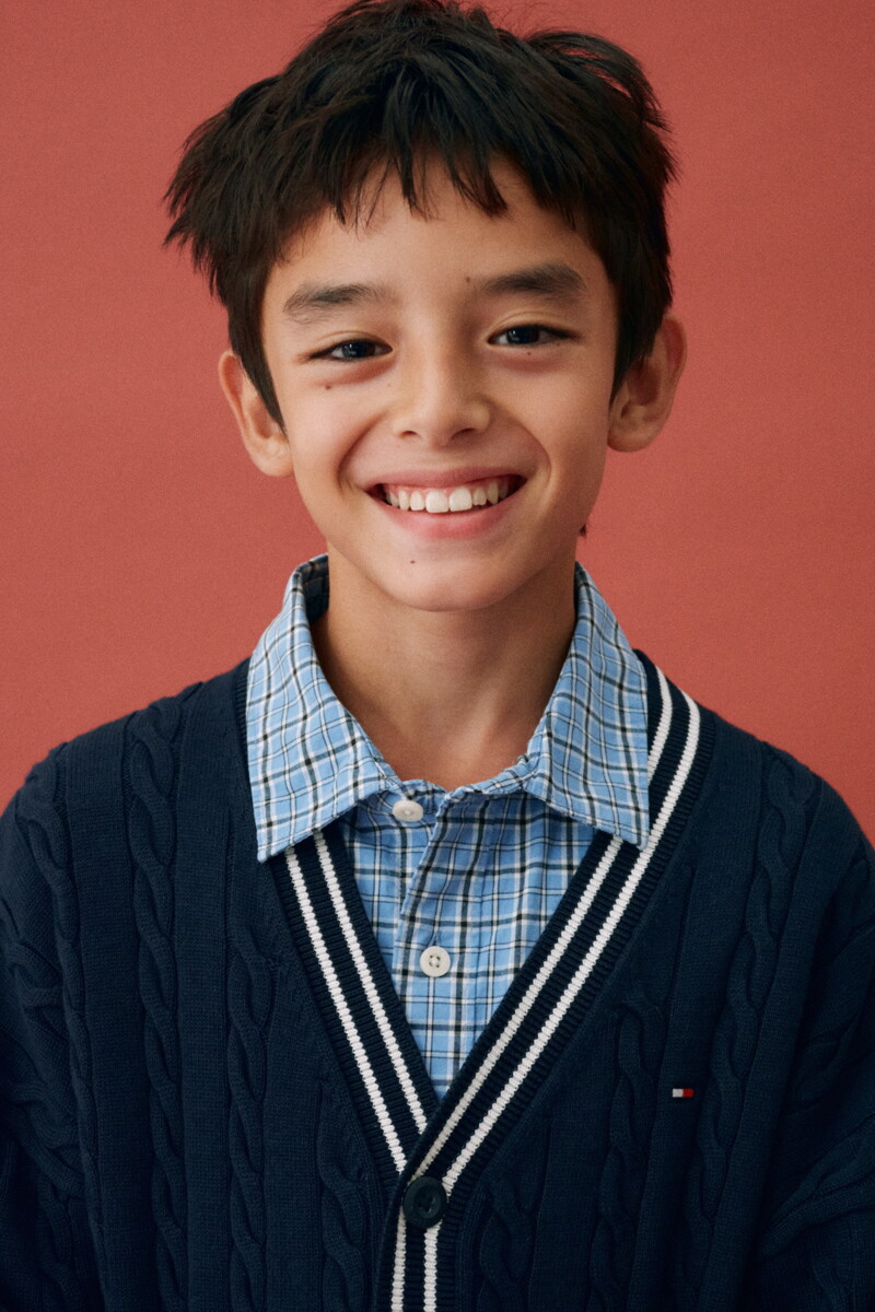TOMMY HILFIGER KIDS 코튼 케이블 폴로 배색 가디건