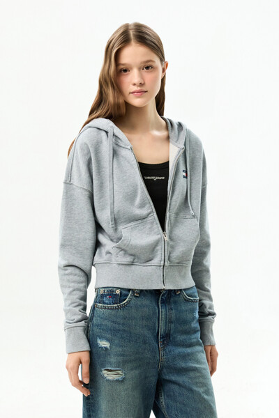 TOMMY JEANS 박시 핏 크롭 집업 후디