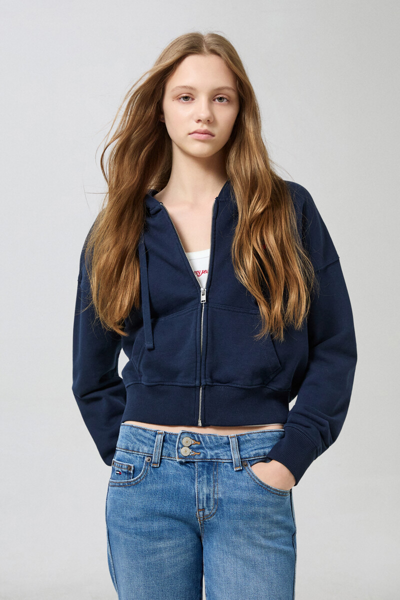 TOMMY JEANS 박시 핏 크롭 집업 후디