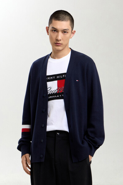 TOMMY HILFIGER MEN RWB 코튼 실크 블렌드 가디건
