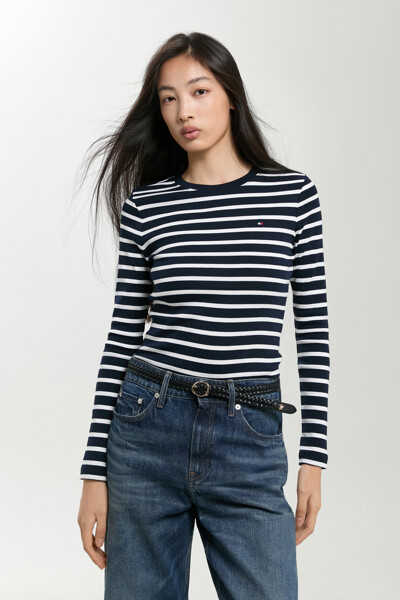 TOMMY HILFIGER WOMEN 솔리드 슬림 핏 크루넥 롱 슬리브
