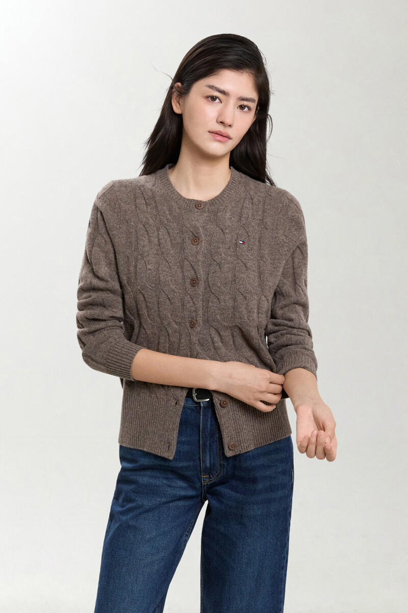 TOMMY HILFIGER WOMEN 에센셜 케이블 크루넥 가디건